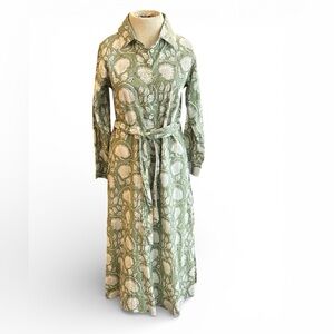 Marea  100% Cotton Sage and White Floral Print Button Dress Resort Bohemian